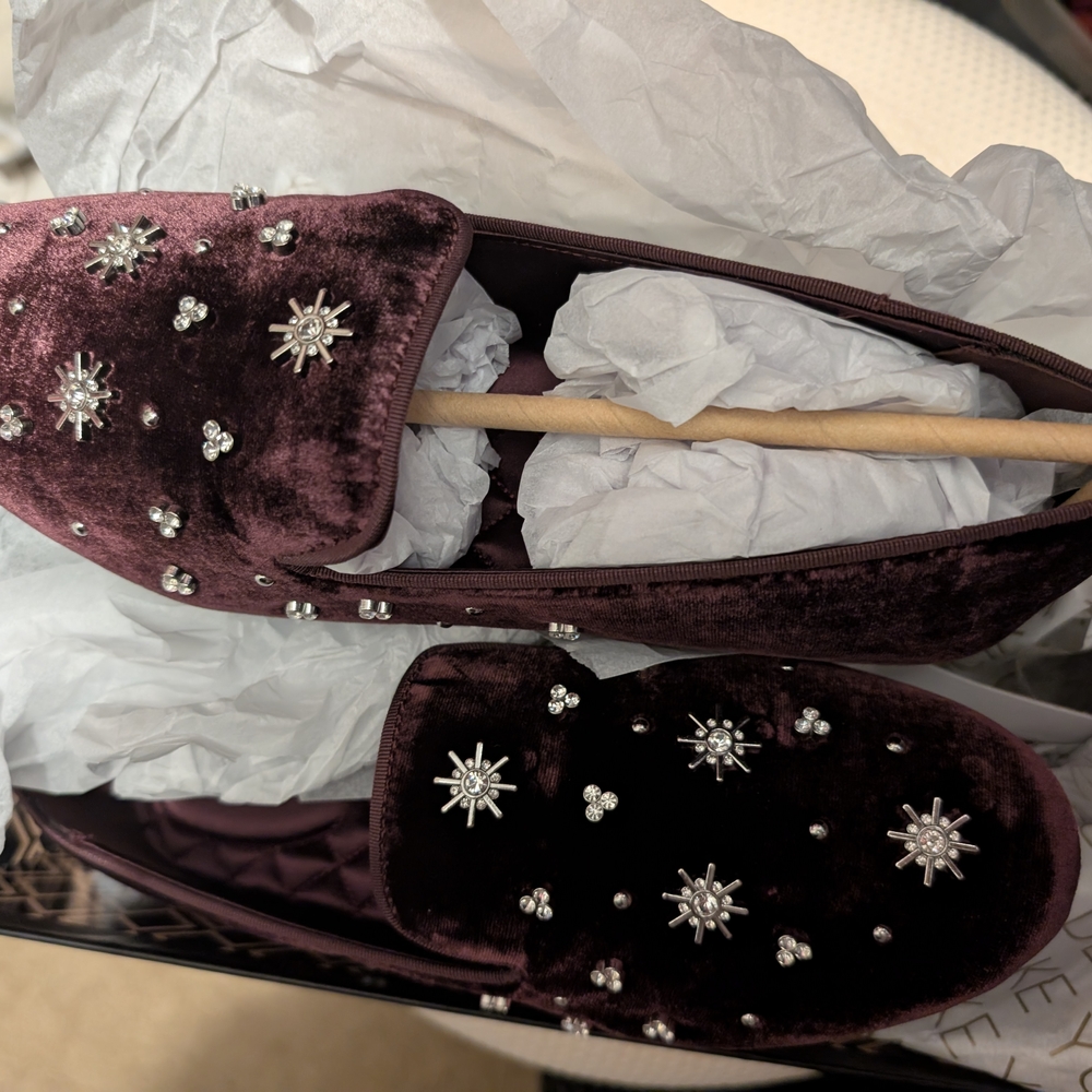 Birdies Burgundy Velvet Loafers